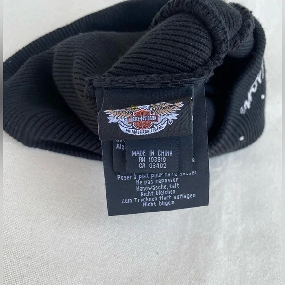Y2K Harley-Davidson Black Beanie with White Accents - Picture 3 of 5